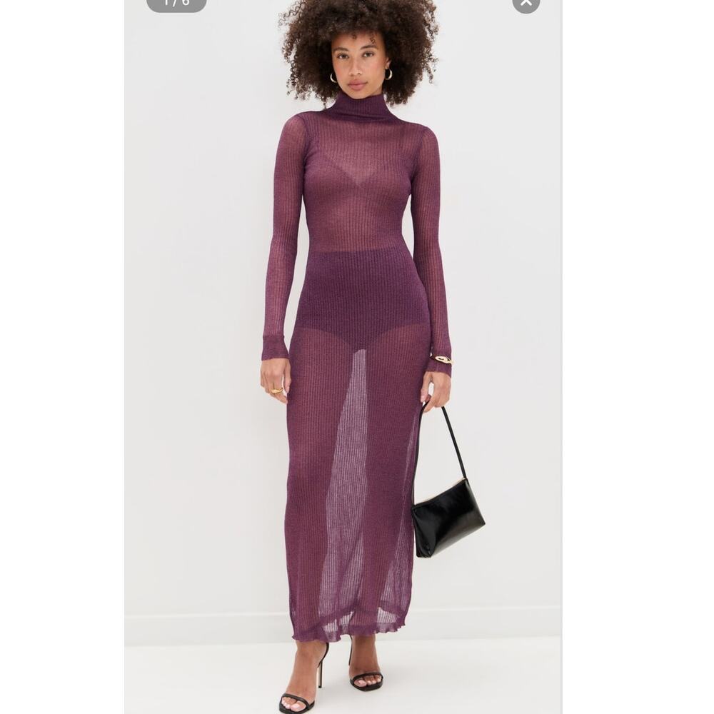 Afrm vilas turtleneck long sleeve semi sheet maxi dress fig purple small